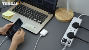 TESSAN Extension Cord – 4 Sockets with 13A Individual Switches 2M Cord & USB-A Ports