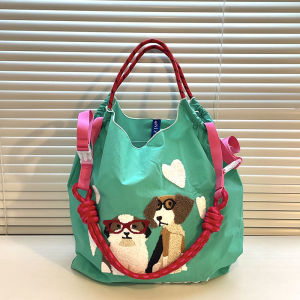 Korean Style Embroidered Nylon Shopping Bag Large Capacity Shoulder Handbag Cute Fashionable Eco-friendly Bag Single Handle Bag