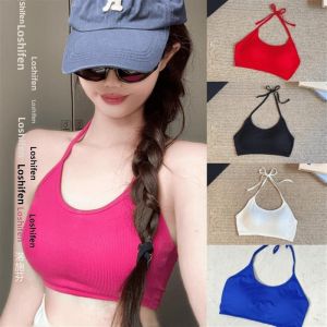 LoShe Fin Dopamine Innerwear Strapless Neck Hanging Integrated Slimming Chest Pad Underwear Vest for Women Summer 2024