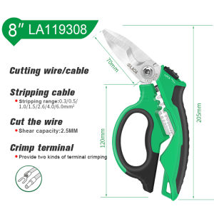 LAOA | LAOA 8" Electrician Pliers Wire Stripper Cutter Crimper CR-V Steel 3-in-1 Multi-Function Hand Tool 205mm