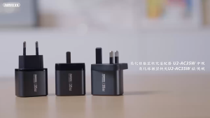 Original Remax Digotal Display GaN Fast Charging Dual ports Adapter Charger UK Plug U2-AC35W