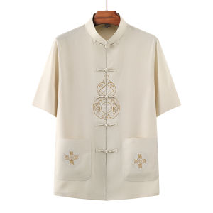 Summer Short Sleeve Hanfu Set for Dad Mens Morning Exercise Clothing Elderly Middle-Aged And Older Mens Traditional Chinese Costume