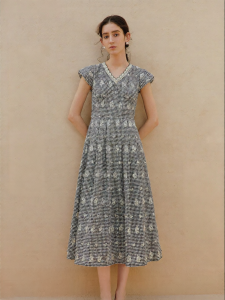 INMAN | Retro Gingham Embroidered Floral Flared Sleeve Dress