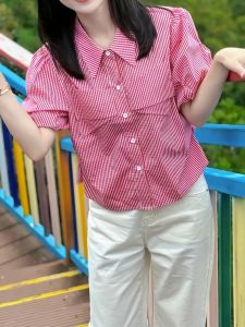 Elegant Striped Short Sleeve Shirt Womens Fashionable Top Spring Summer New Arrival High End Feel Good Fit Korean Style