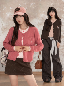 loveheynew | Áo Cardigan Knit Hai Tầng Màu Sắc