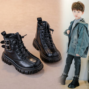 BIZOT Children Genuine Cow Leather Short Boots Boys Elegant Leather Boots Boys Handsome British Style Boots