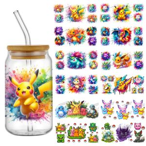 Popular 3D Pikachu UV DTF Sticker New Cartoon Lovely Pokemon 16oz Libbey Cup Popular Mug Coffee Car Phone Transfer Wrap DIY Deca