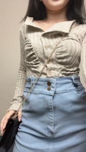 Rok Jeans Stretch Span | Skirt Jeans Belah Depan Wanita