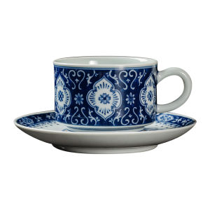 Zhongs Kiln | Hand-painted Cobalt Floral Blue Ground Underglaze Set Tea Cup and Saucer Set