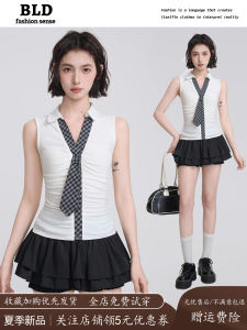 Áo Vest Không Dây Cổ Polo Màu Trắng Gợi Cảm Phong Cách Mỹ Dành Cho Nữ Mùa Hè Áo Khoác Ngoài Kiểu Thái Hoàn Hảo Áo Hai Mảnh Giả