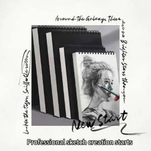 2 tubes of black colored pencils + 1 yellow sketchbook (A4/A5/A6/16K) suitable for students and adults to draw and sketch.
