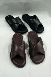 Dép nam da bò quai chéo 2 màu đen nâu Trường Hải DN125MN thời trang