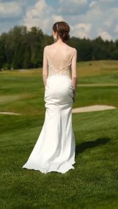 Low Back Mermaid Dress Beading Pearls Top Modern Unique Elegant White Satin Simple Mermaid Dress Lace Wedding Gown Elegant V-Neck Dress