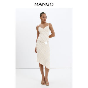 Mango | Váy Nữ Dáng Ôm Dây Đeo Mảnh Ren Bất Đối Xứng Thu Đông Mới