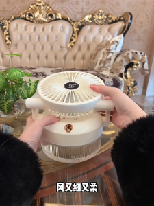 SG【ReadyStock】 Desktop Fan Strong Wind High Frequency Air Supply Cooling to -20℃ Desktop Fan 3 Speed Adjustment Ambient Light Humidification Spray 180° Flip USB Charging Folding Auto Power Off