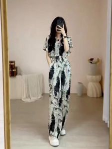 High Waist Workwear Jumpsuit Women Summer New Style Elegant Slimming Small Size Chiffon Straight Leg Casual Wide Leg Pants