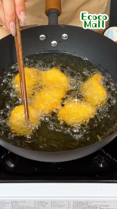 Chảo thép Cacbon ECOCO không tráng phủchống dính vật lý 24cm và 32cm cao cấp Chảo thép tròn cán gỗ chuyên dụng xào nấu