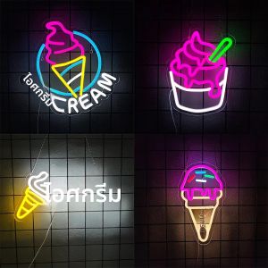 Ice Cream Neon Sign สําหรับตกแต่งLed Neon Light สําหรับงานปาร์ตี้ห้องนอนวันเกิดตกแต่งคริสต์มาสร้านอาหารร้านขนมหวานShop Window