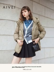 AIVEI | Vintage Letter Print Mid-long Hooded Puffer Down Jacket