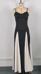 Elegant Black White Contrasting Women Sling Dress Fashion Backless Sleeveless High Waist Maxi Dresses Female Party A-Line Robes