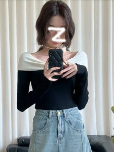 Slim Fit Long Sleeve Knitted Base Layer Top Womens Fashion Design Knot Color Block Inner Wear Spring Autumn Pure Desirable Style