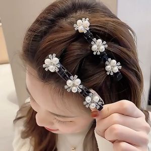 🔥Cadia👍Delicate Four-leaf Clover Hair Clips Braid Flower Imitation Pearl Hair Clip for Women Girls Hairpin Duckbill Clip Hair Bands