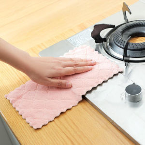 DISH TOWEL Kain Lap Piring Anti Minyak Bahan Coral Fleece (AFC01) Kain Lap Dapur Meja Piring Anti Minyak Microfiber Kitchen Towel Serbaguna Serap Air Cleaning Cloth (BISA COD )