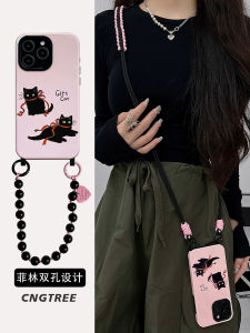 Cute Cat Butterfly Knot Phone Case for Huawei Apple 15Promax Shoulder Strap Pink Hard Shell Mate60 Korean Ins Style Female Model 14Pro