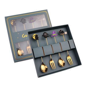 4-Piece Stainless Steel Fork & Spoon Set – Creative Halloween Coffee Spoons Fruit Forks and Dessert Spoons/Forks in a Gift Box