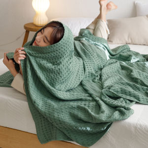 Pure Color Simple Waffle Cotton Gauze Air Conditioner Blanket Summer Cool Towel Quilt Thin Bed Cover