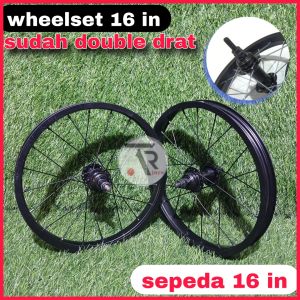 velg sepeda ukuran 16 inch untuk sepeda anak sepasang velg sepeda 16 in bisa cakram siap pakai sepasang depan blakang sudah dirakit dan disetel jari2