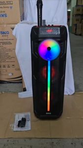 SKG ลำโพง ล้อลาก พกพา บลูทูธ 8นิ้วx2ดอก 30wRMS ไมค์ลอย 1ตัว ไฟวิบวับ (ปิด-เปิดได้) รุ่น KG-074 สีดำ เสียงดี เบสแน่น