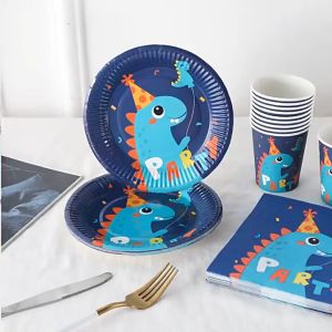 UMI Birthday Dinosaur Theme Birthday Party Decoration Boy Kid Happy Birthday Paper Plate Cup 恐龙生日纸盘纸杯纸巾