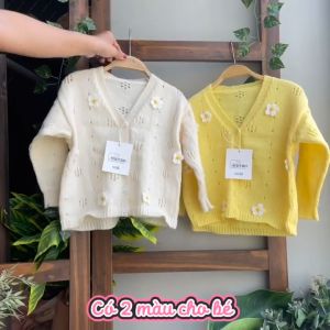 Áo Khoác Trẻ Em Áo Choàng Cardigan Len Dệt Kim Cotton Cổ Chữ V Thêu Hoa Khoác Chống Nắng Tay Dài Cho Bé Gái