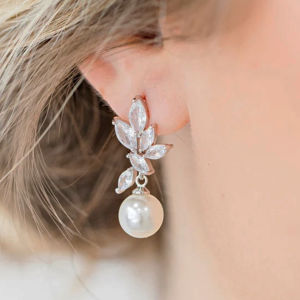 ZAKOL Classic Zircon Pearl Bridal Earrings for Women Shiny Leaf AAA CZ Crystal Gorgeous Wedding Party Jewelry