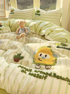 Pure Cotton Cartoon Bedding Set for Students Girls Three-Piece Sheet Towel Duvet Cover Set High Density Color-Matched Fabric