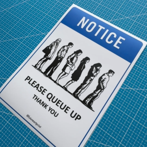Notice Please Queue Up Thank You. Sign Label Notice Signage. Laminated Waterproof Scratch Resistant. Suitable for Indoor and Outdoor.