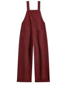 Ankela Red Vintage Denim Overalls Womens Spring Autumn High Waist Solid Color Anti-Aging Slimming Loose Wide Leg Long Pants