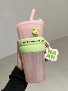 High Temperature Resistant Glass Water Cup with Straw Portable Milk Cup for Adults New Model 2025 Korean Style ness