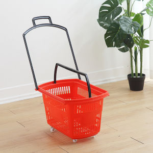 Thickened Handheld Plastic Shopping Basket with Wheel and Handle