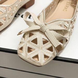 2025 New French Style Bow Flat Sandals Women Geometric Cut-Out Peep-Toe Breathable Summer Beige Shoes for Dresses