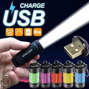 LED Mini Pocket Torch Lamp USB Charging Flashlight Keychain Portable Flashlight Waterproof Outdoor Emergency Lighting Whistle Set