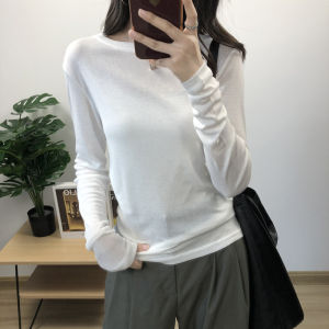 2026 New Style Slim Fit Solid Color Long Sleeve T-Shirt Womens Base Shirt Black Versatile Spring Autumn Winter Top