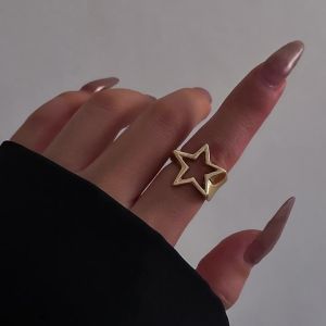 Ingemark | Vintage Punk Irregular Hollow Star Metal Open Rings for Women Fashion Statement Gothic Adjustable Couple Rings Y2K Wed Jewelry