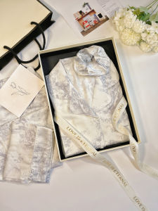 ผ้าไหม แขนยาว กางเกงขายาว ชุดนอน ชุดสําหรับผู้หญิง ฤดูใบไม้ผลิ ฤดูร้อน ฤดูใบไม้ร่วง ลำลอง สวมใส่ในบ้านสบาย ระบายอากาศได้ดี นุ่ม ผ้าไหม