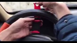 Joyzan Car Steering Wheel Phone Holder Smartphone Hands Free Mount Portable Cellphone Universal Dashboard Handlebar Fixed Clip Buckle Stand Socket Clamp Mobile Cell Phones Trucks Vehicles Devices Red