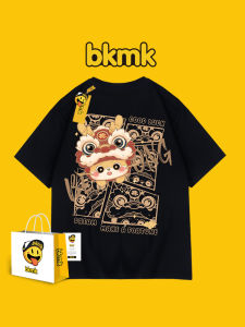 BK Trendy Brand 2024 Dragon Year New Year Black Short Sleeve Cotton T-Shirt Men Summer Style Loose Fit Printed round Neck Top