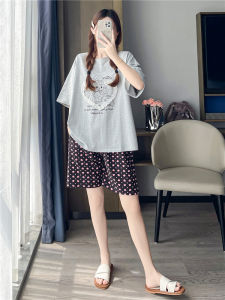 plus Size Summer Cotton Pajamas Women Loose Fit Short Sleeve Shorts Home Clothes Thin Set Cartoon Print Comfortable Sleepwear