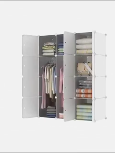 MOSHOE DIY Wardrobe Cabinet Clothes Storage With Hanger Shoe Rack Screwless Stackable Lightweight Detachable Wardrobe for Bedroom Dorm