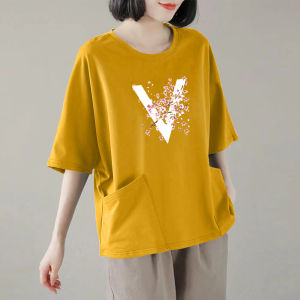 Loose Fit Short Sleeve Womens T-Shirt Pure Cotton Korean Style Summer New Arrival Double Pocket Casual Top Half Sleeve Shirt